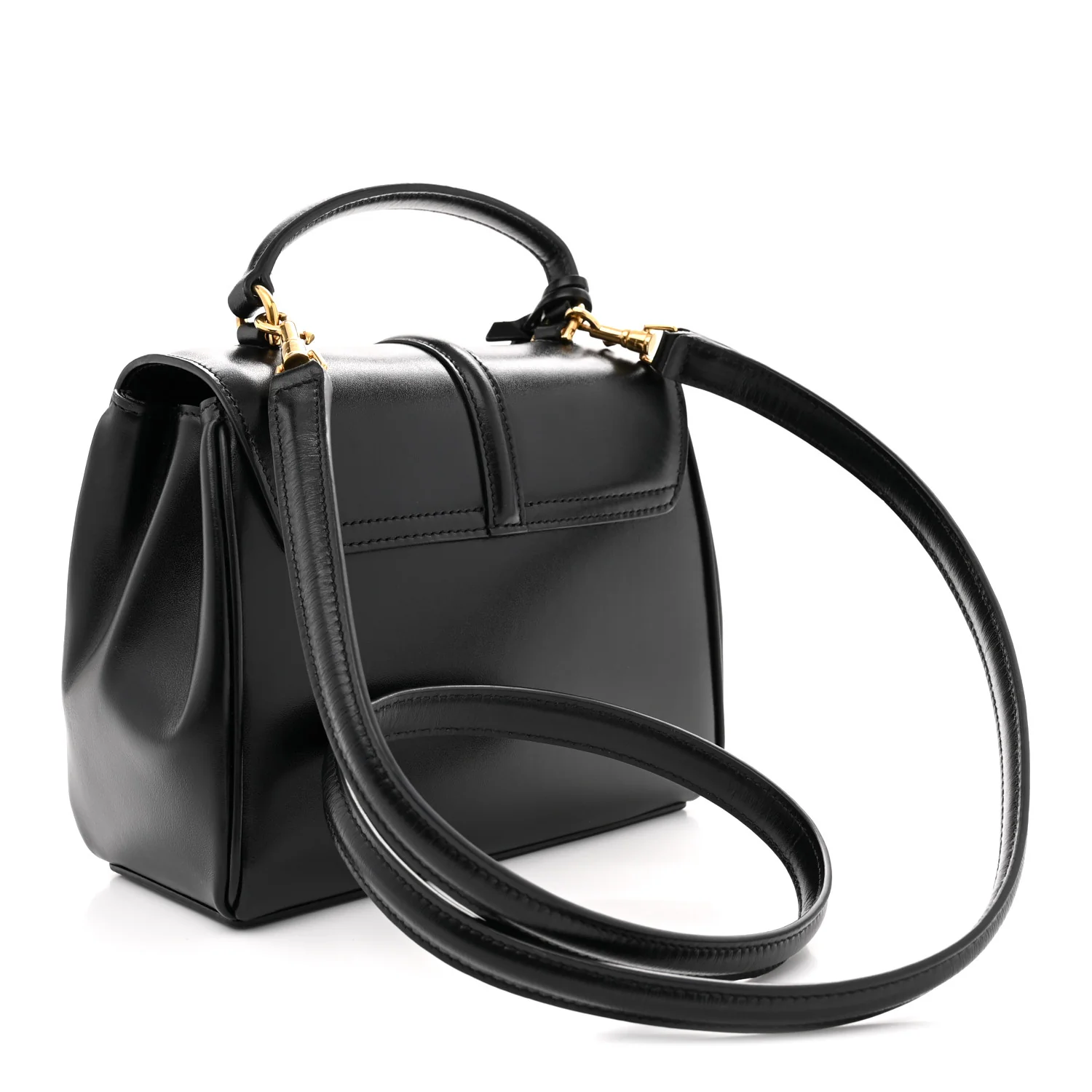 Satinated Calfskin Small 16 Top Handle Bag Black - Top Club