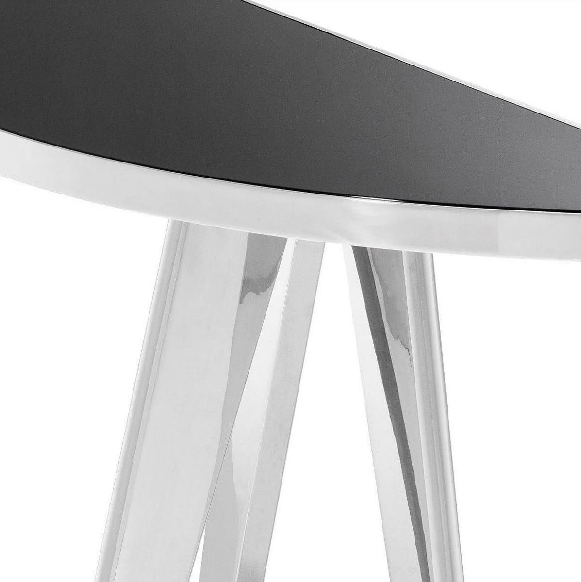 Luxury side table silver / black 100 x 35 x H. 81 cm - stainless steel table with glass top - luxury living room furniture