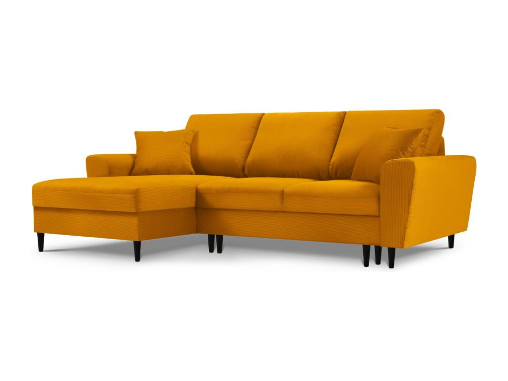Tucasago - Sofá cama esquinero izquierdo con baúl de almacenaje "Kyoto" 4 plazas de pana amarillo - 241x145x88cm