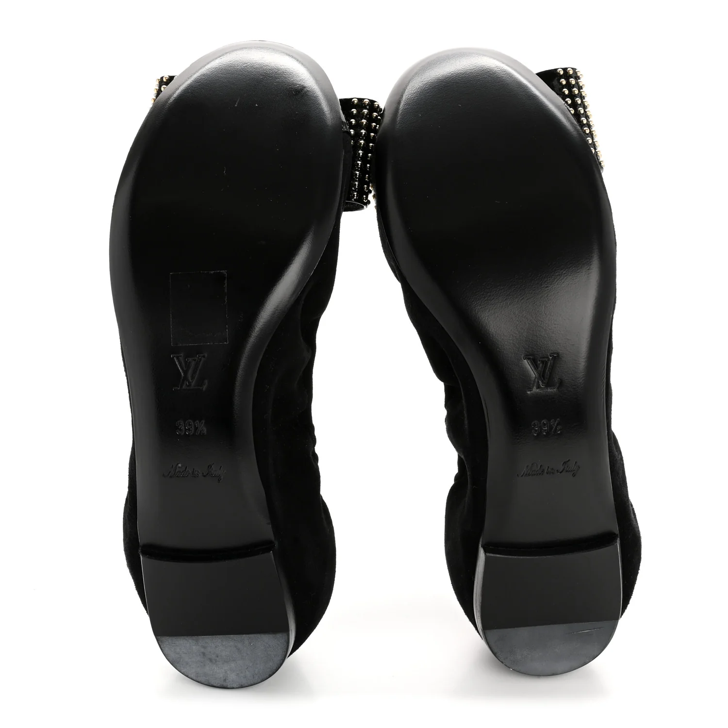 Suede Patent Studded Flirty Ballerina Bow Flats 39.5 Black - Top Club