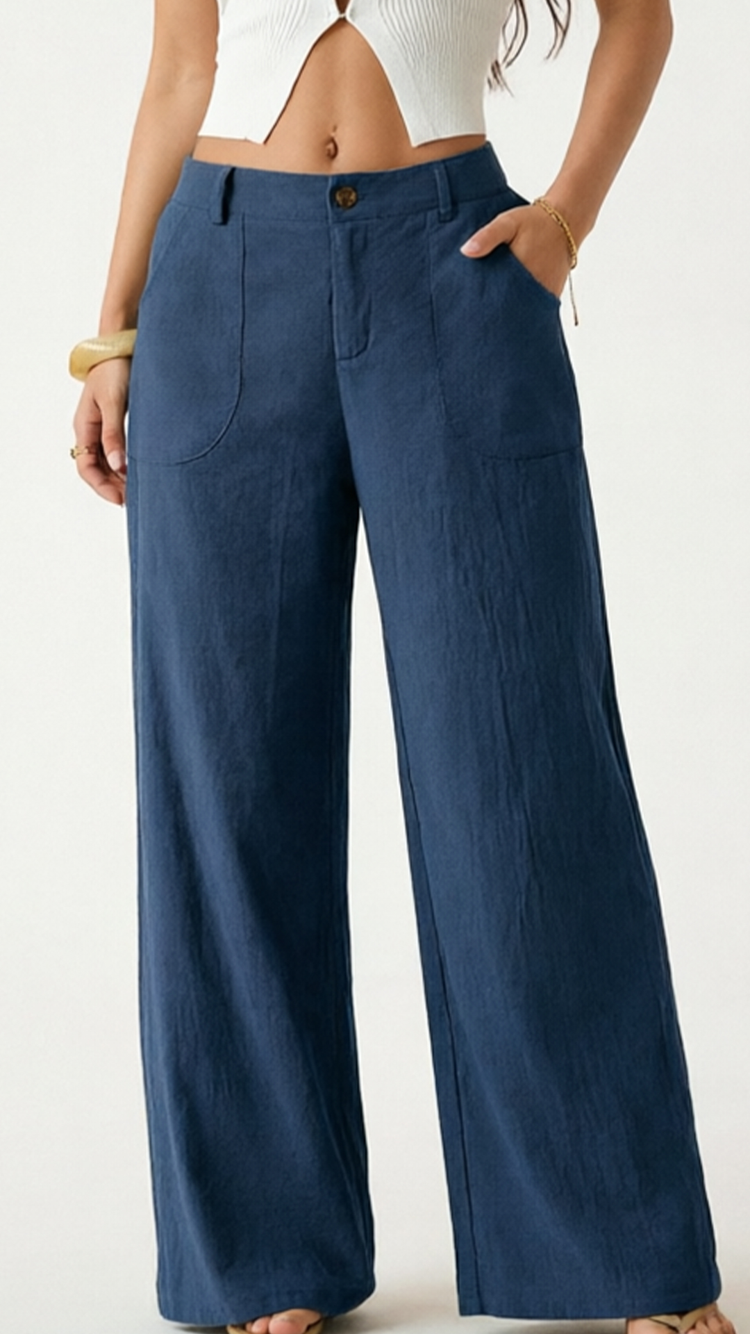 Women's  High-Waist Cotton-Blend Wide-Leg Pants - Nordfashionstorm - Women's Clothing, Fashion for You - Nordfashionstorm.com