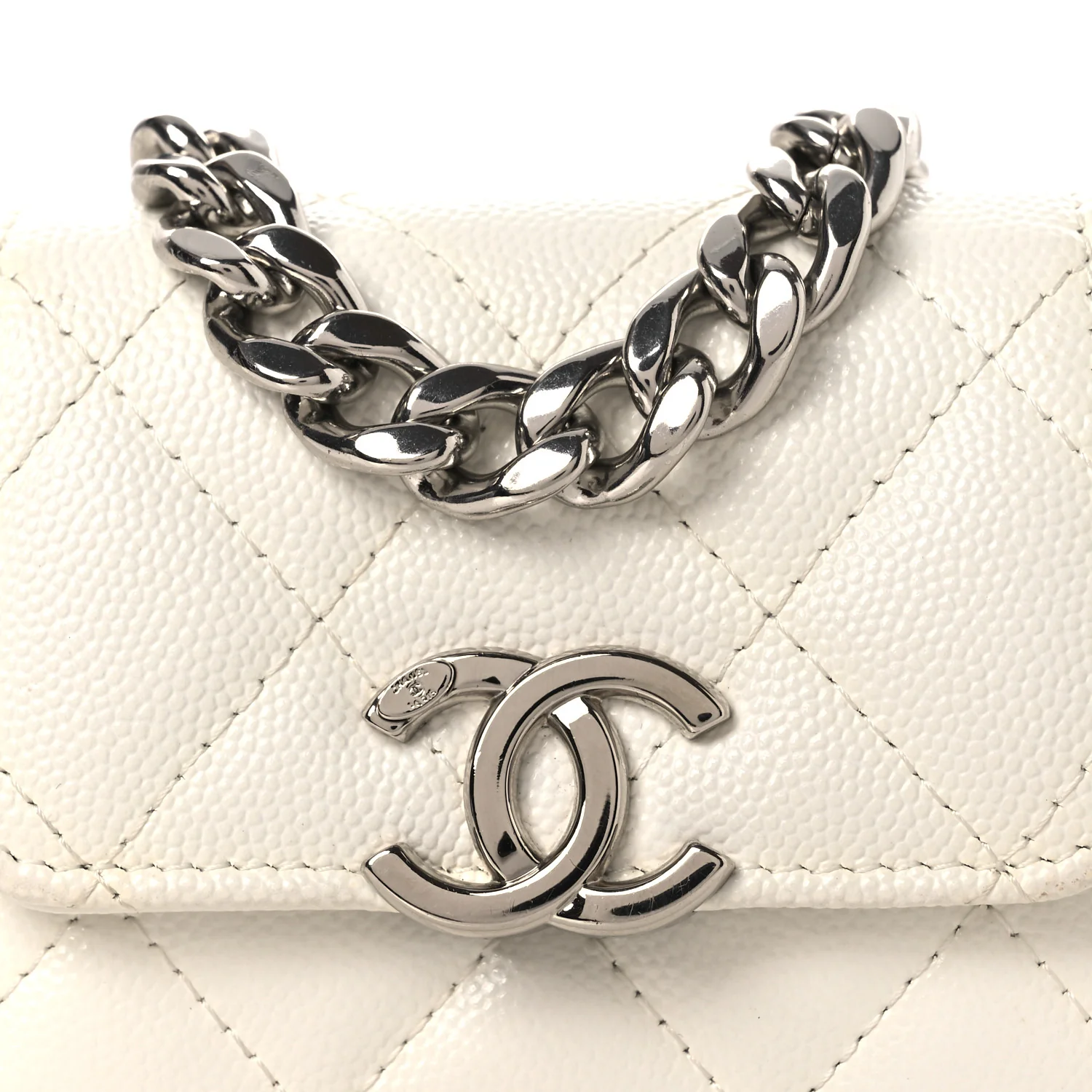 Caviar Quilted Enamel Coco Clutch With Chain White - Top Club