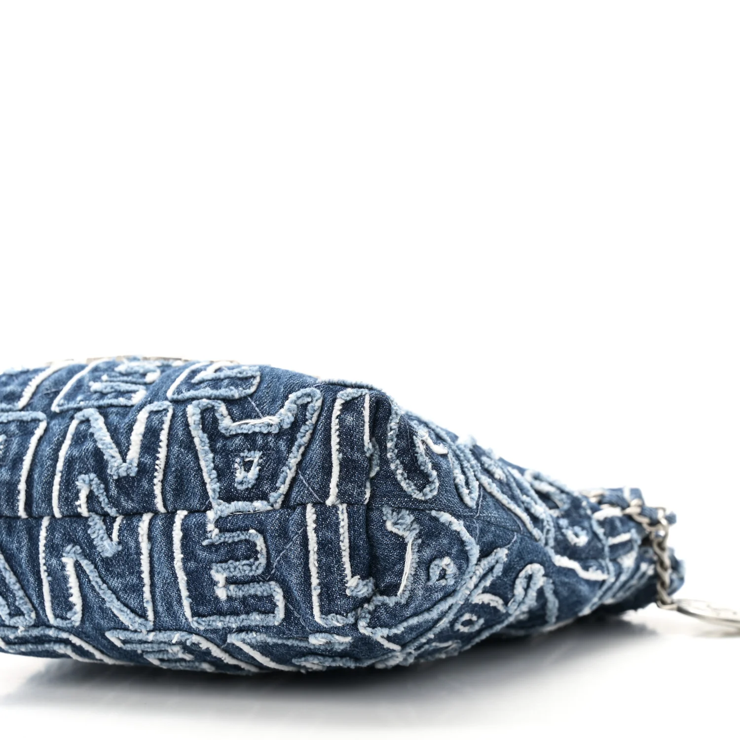 Washed Denim Logo Embroidered Mini Chanel 22 Blue - Top Club