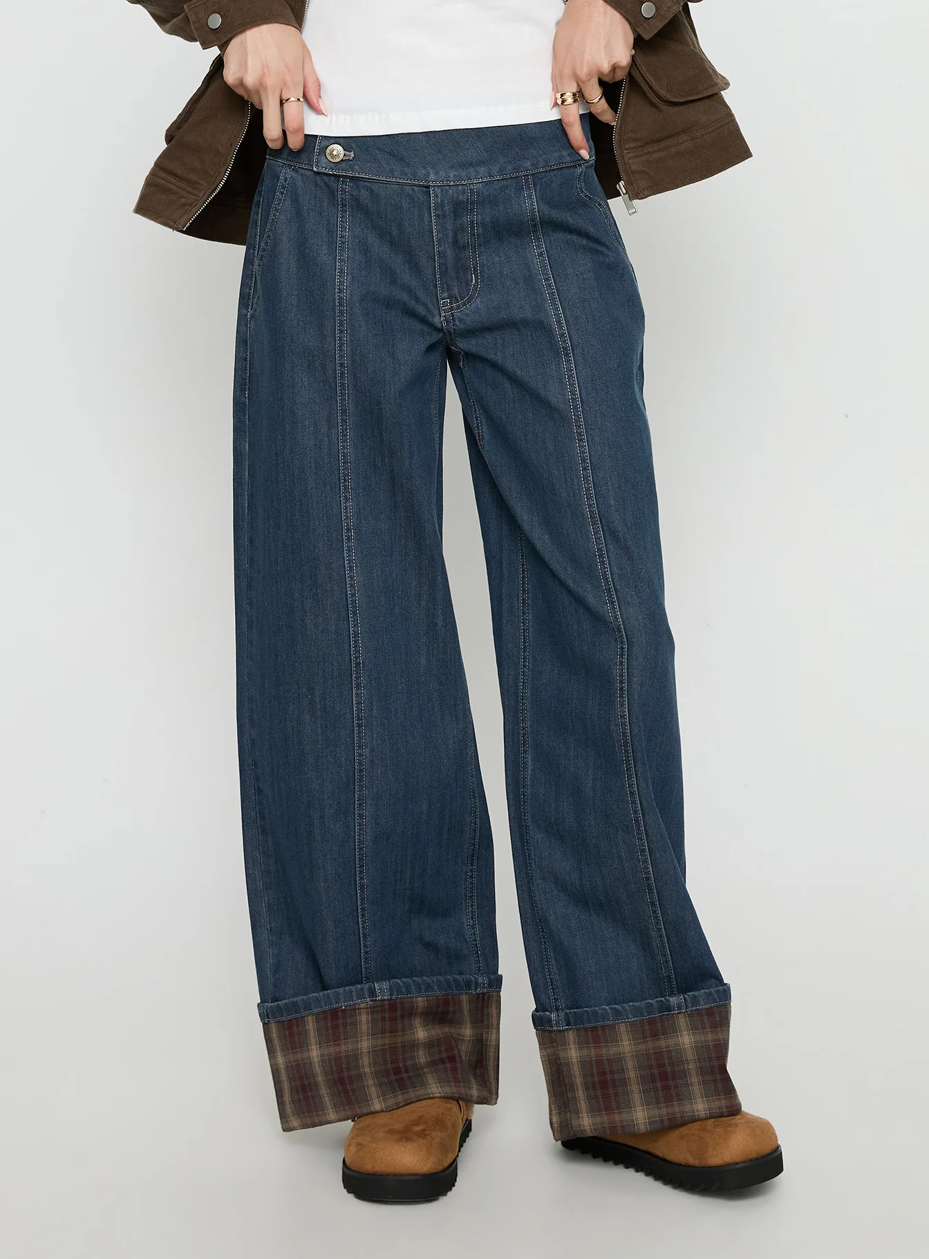 Nikoletta Foldover Jeans Dark Wash / Check