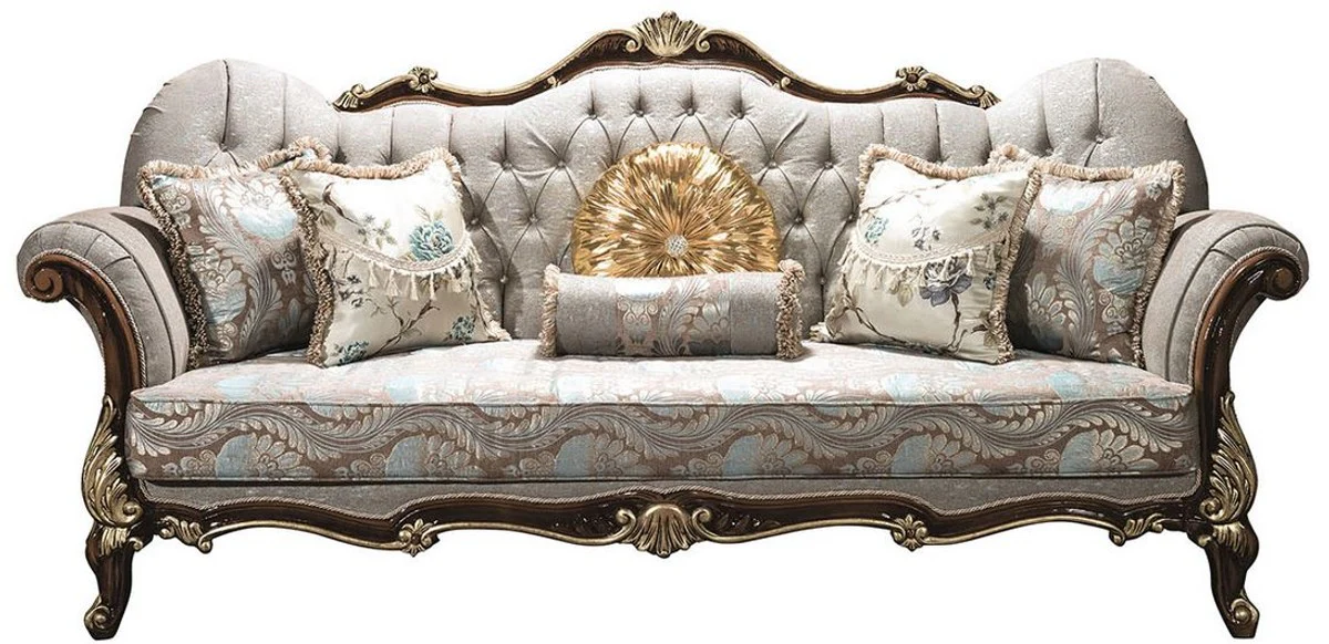 Luxury Baroque Living Room Set Silver Gray / Brown / Gold - 2 Sofas & 2 Armchairs & 1 Coffee Table - Living Room Furniture - Noble & Magnificent