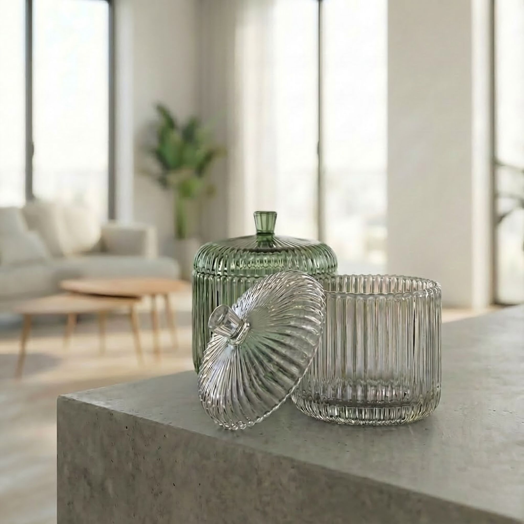 CEFALU - Boite déco en verre D10cm - vert