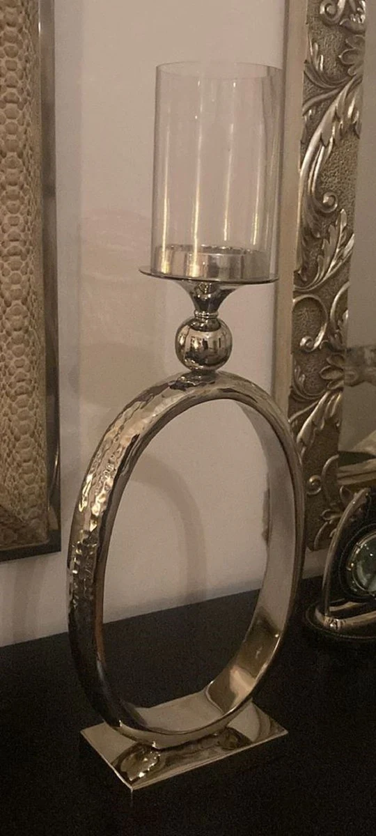 Designer candlestick silver 25 x 10 x H. 63 cm - Decorative aluminum candlestick - Decorative accessories