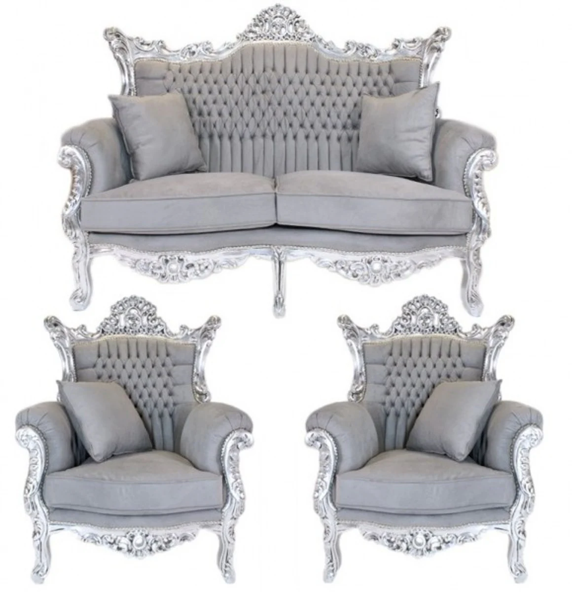 Baroque living room set Master gray / silver - 2 sofa + 2 armchairs