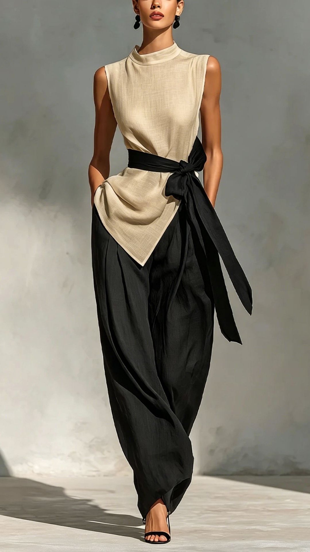 Women's Tie-Front Sleeveless Tencel-Linen Top + Wide-Leg Pants 2-Piece Set - Nordfashionstorm - Women's Clothing, Fashion for You - Nordfashionstorm.com