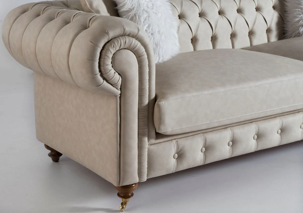 Luxury Chesterfield sofa gray / brown 240 x 100 x H. 78 cm - Noble living room sofa - Chesterfield furniture