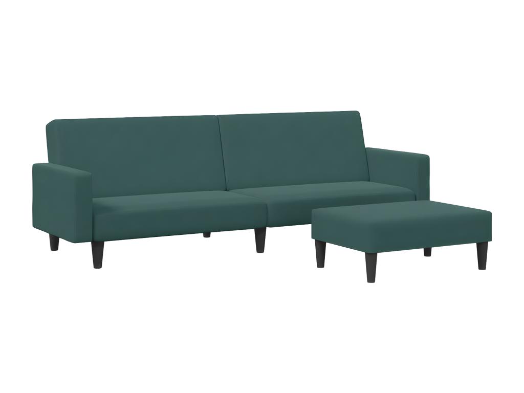 Sofá cama de 2 plazas con taburete terciopelo verde oscuro