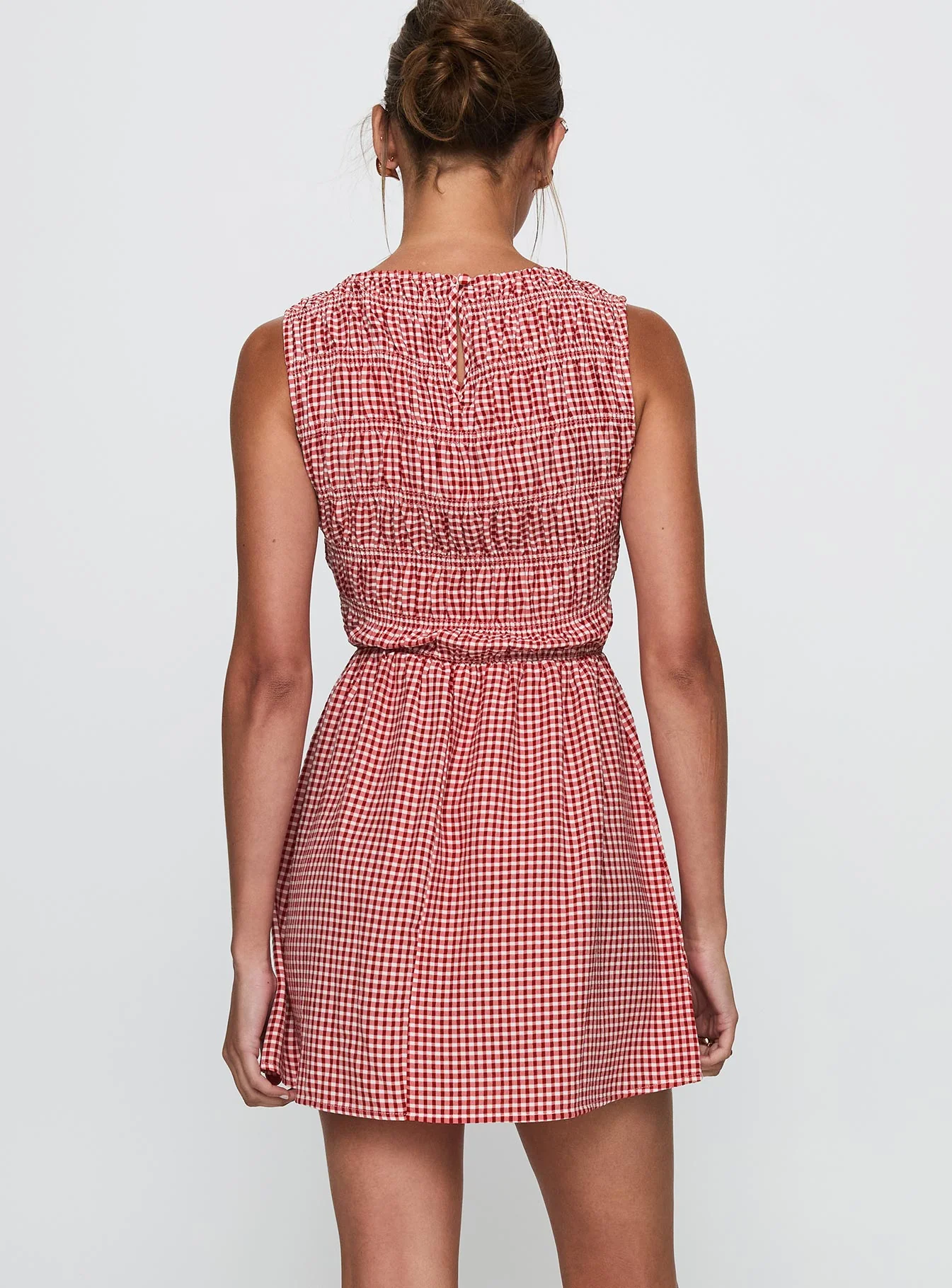Winxie Shirred Mini Dress Red Gingham