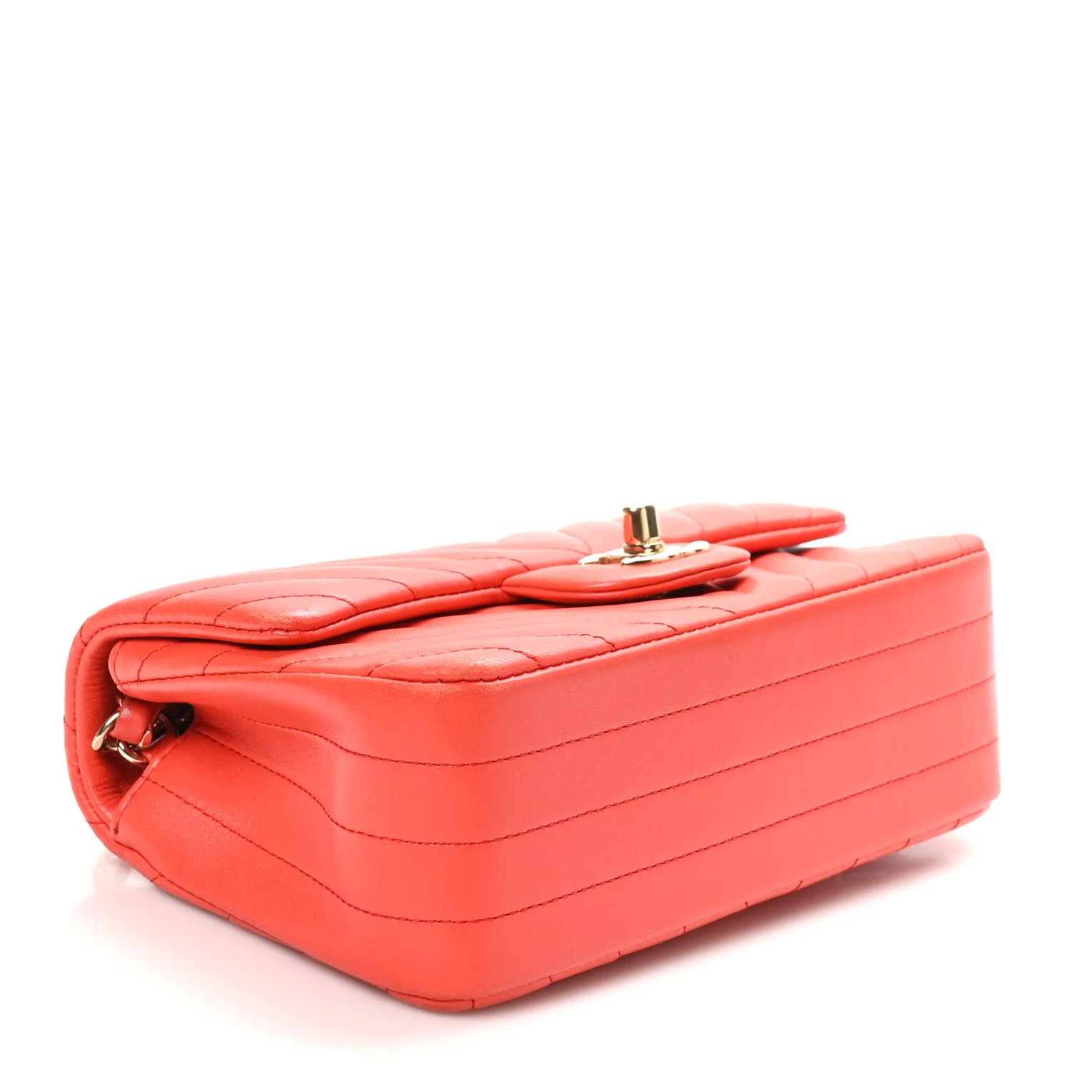 Lambskin Chevron Quilted Mini Rectangular Flap Red - Top Club