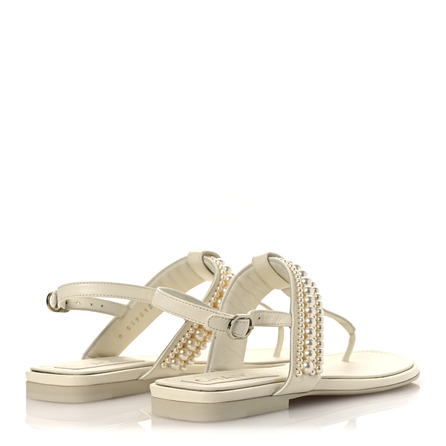 Lambskin Pearl Mini CC Thong Sandals 38 White - Top Club