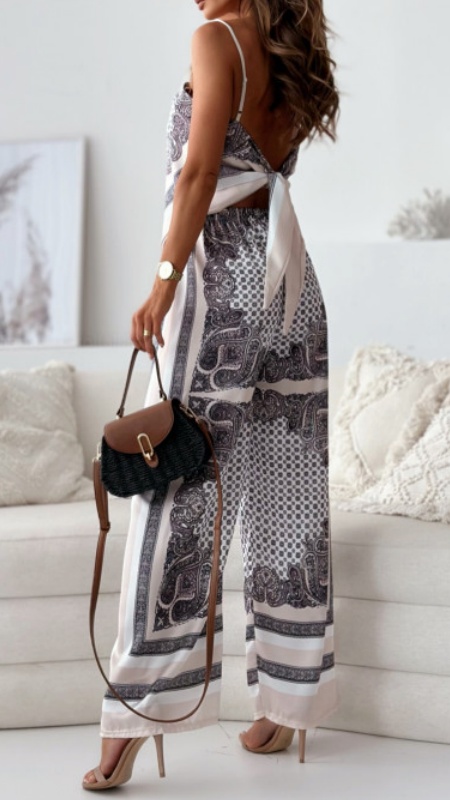 Women's Fashion Two-Piece Set: Printed Spaghetti Strap Bandeau Top + Allover-Print Trousers - Nordfashionstorm - Women's Clothing, Fashion for You - Nordfashionstorm.com