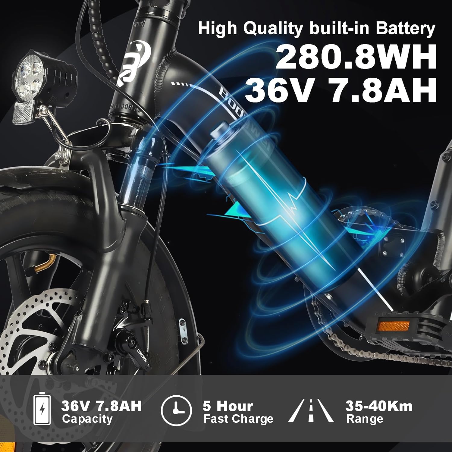 Bodywel T16PRO Bicicletta elettrica pieghevole, 14” E-bike portatile, City EBike con display a LED e pedalata assistita, bicicletta elettrica con batteria da 36V/7.8Ah, freni a doppio disco
