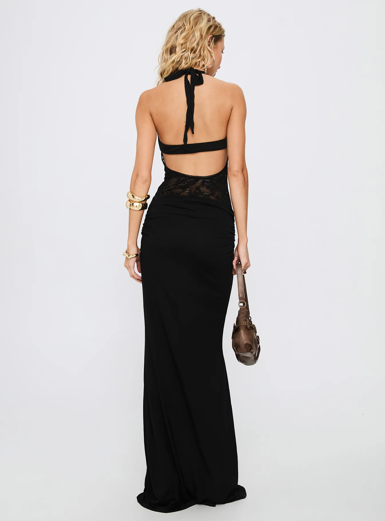 Adalyne Lace Halter Maxi Dress Black