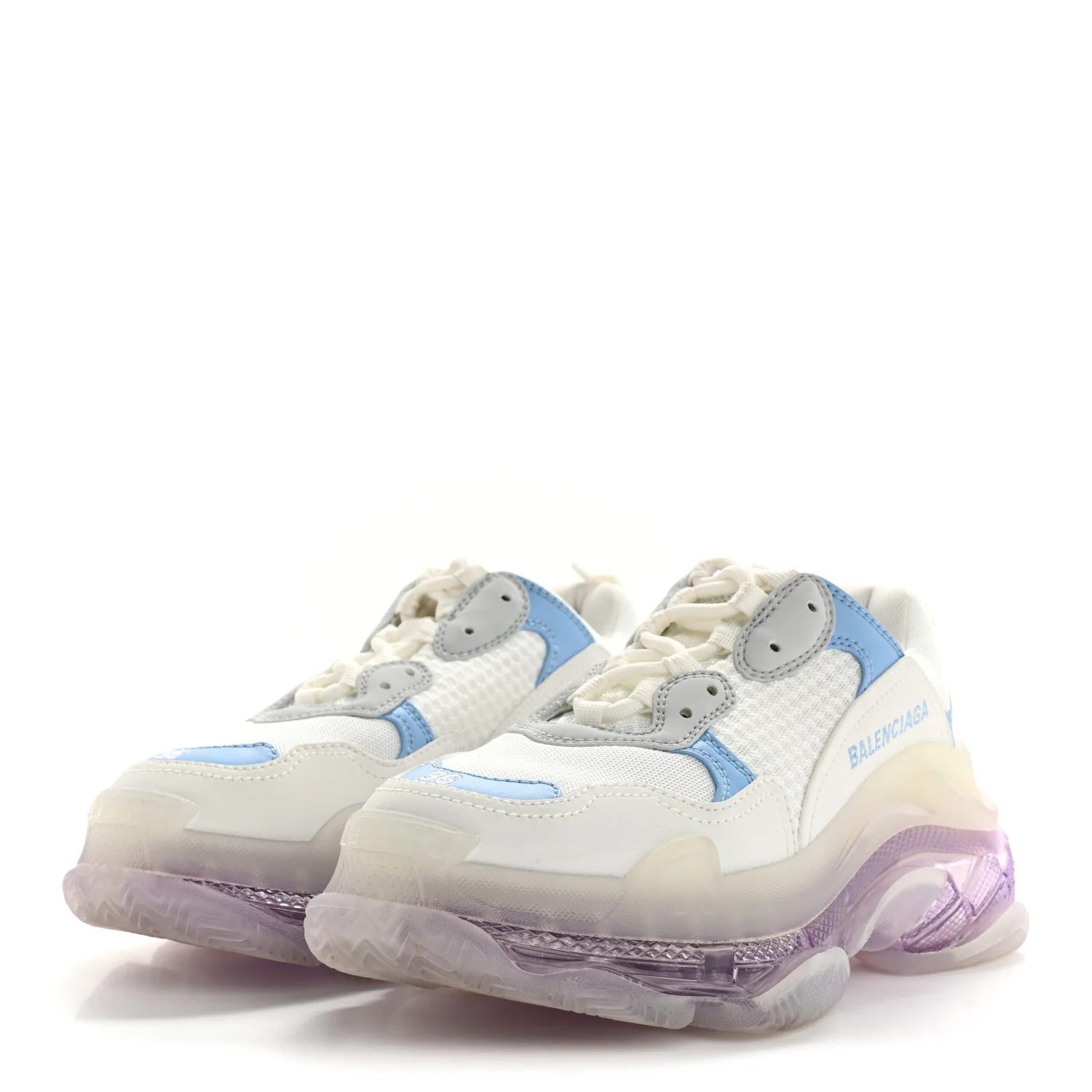 Fabric Mesh Clear Sole Womens Triple S Sneakers 36 Light Blue Grey Lilac White - Top Club