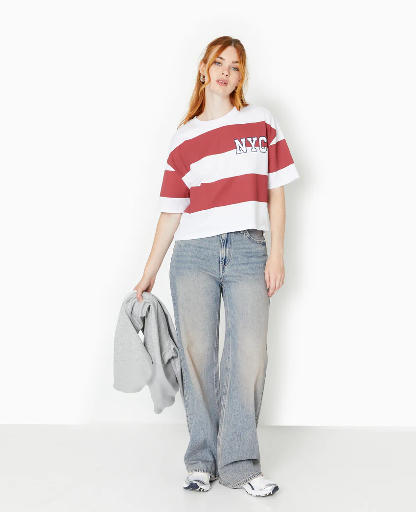 Pimkie T-shirt ample et court larges rayures