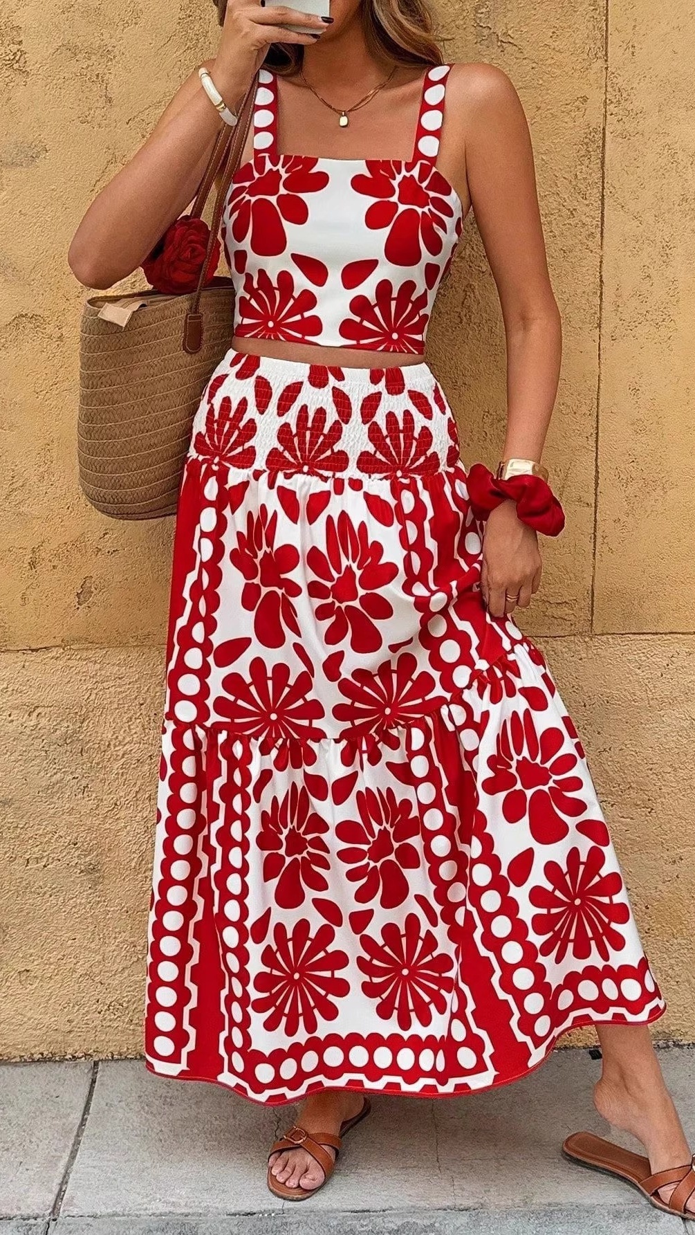 Women's Vacation-Style Casual Printed Spaghetti-Strap Maxi Dress Set - Nordfashionstorm - Women's Clothing, Fashion for You - Nordfashionstorm.com