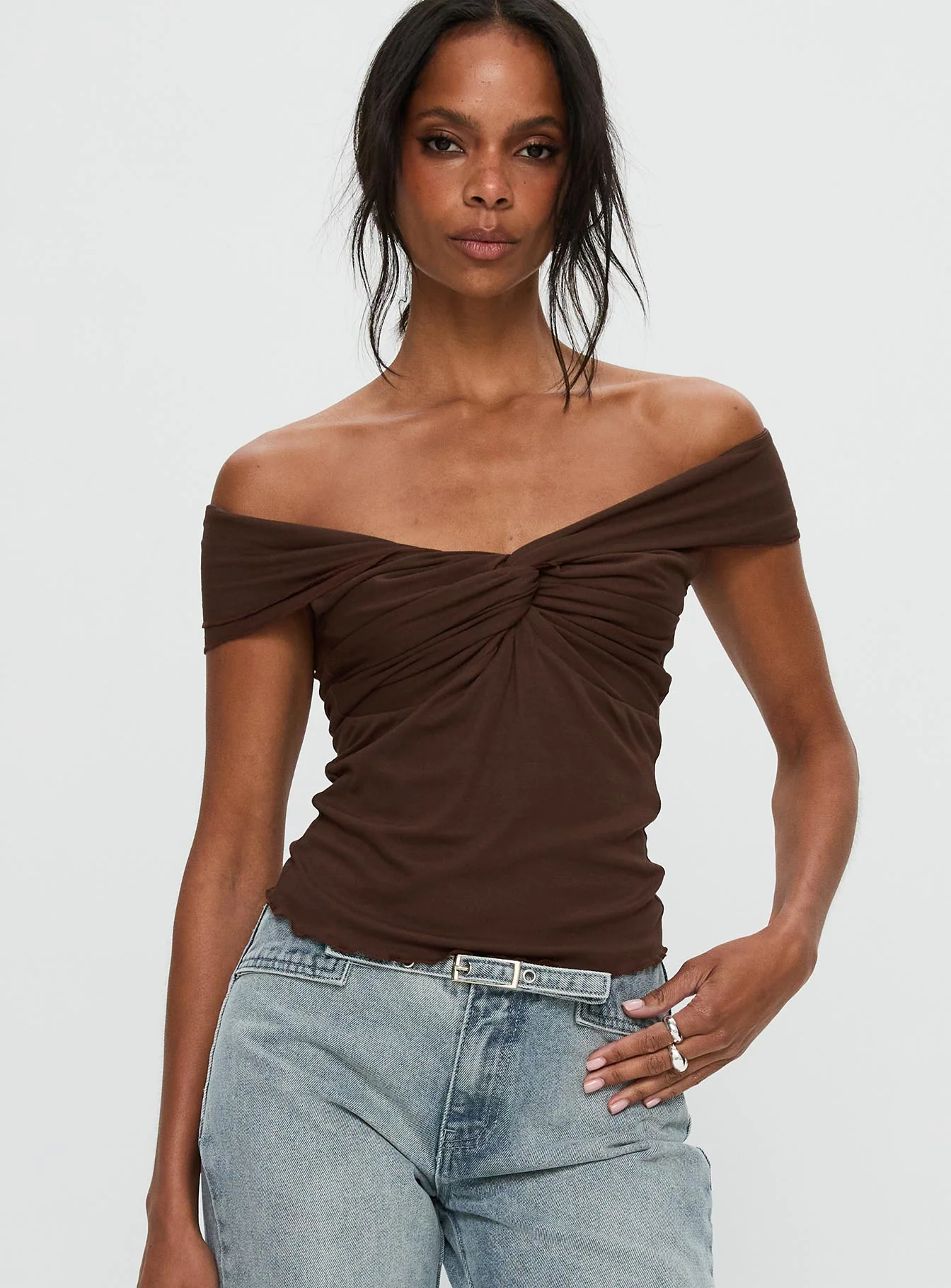 Suspiria Twist Off Shoulder Top Chocolate