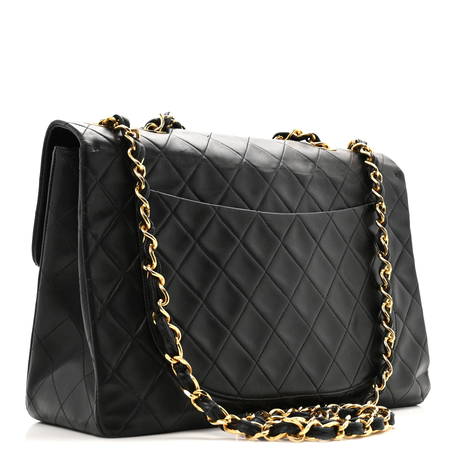 Lambskin Quilted XL Jumbo Single Flap Black - Top Club