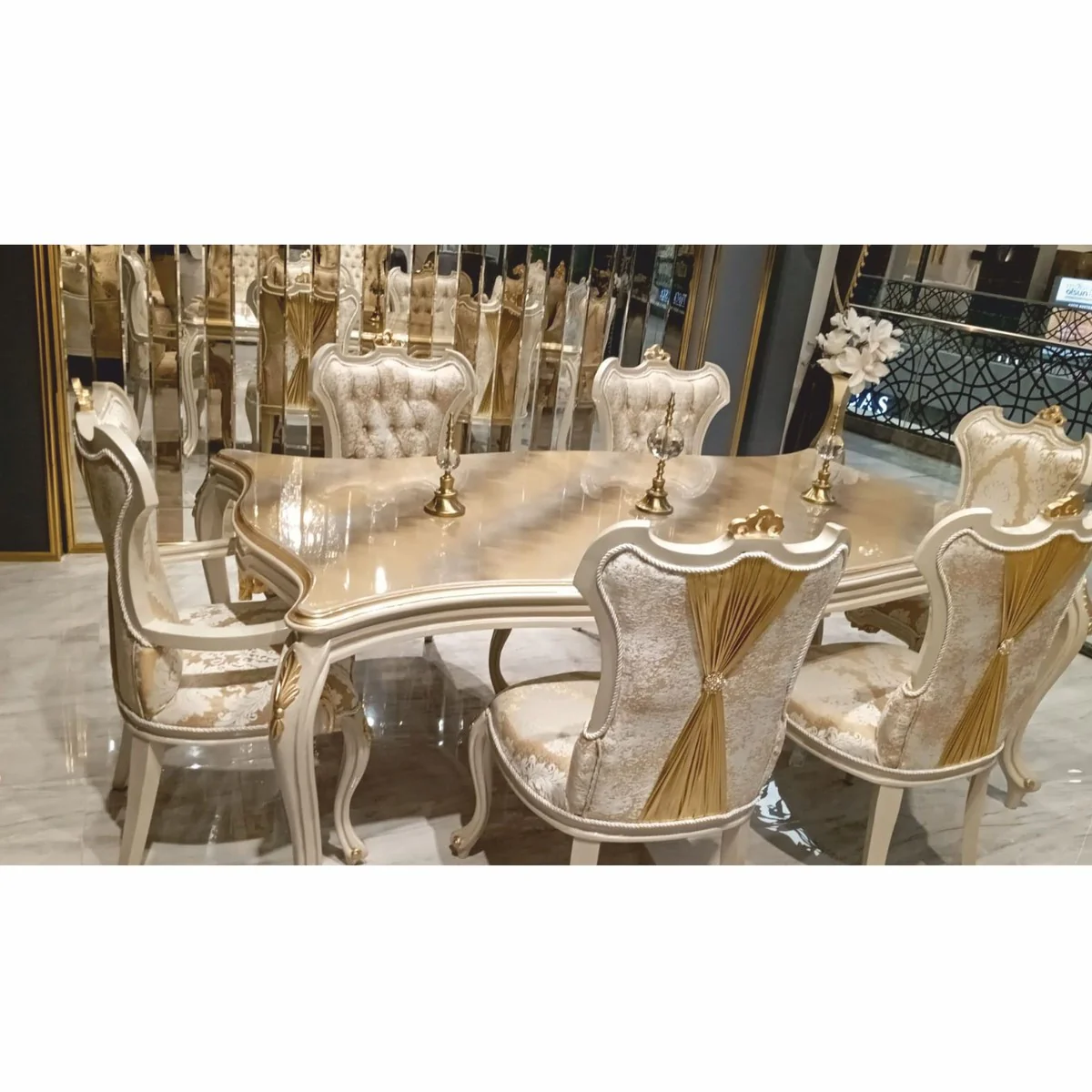 Luxury Baroque Dining Table Gray / Gold 226 cm - Baroque Dining Room Furniture