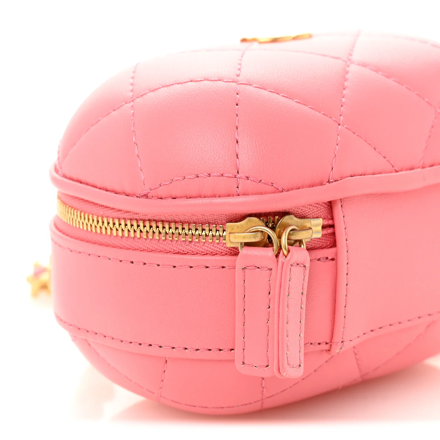 Lambskin Quilted CC Bubble Vanity Case With Chain Pink - Top Club