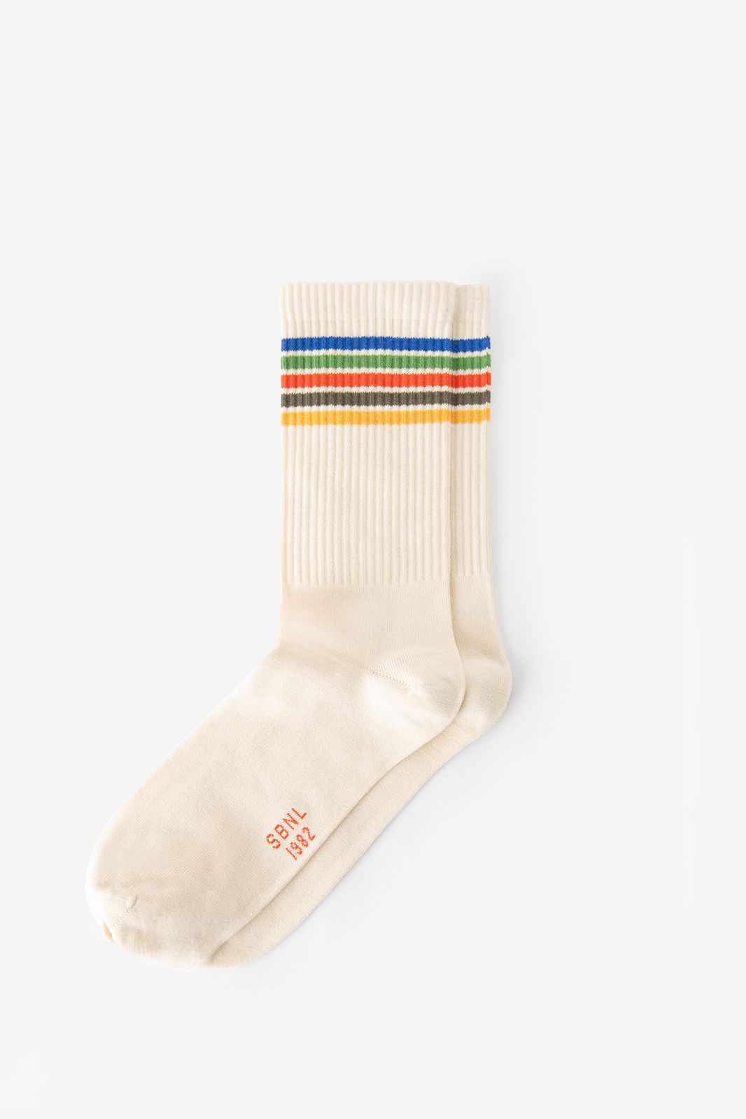 Beige sokken met regenboog strepen