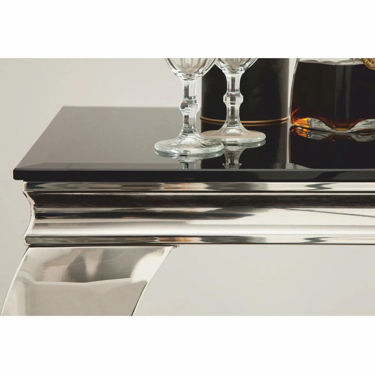 Baroque stainless steel console with glass top silver / black 145 cm