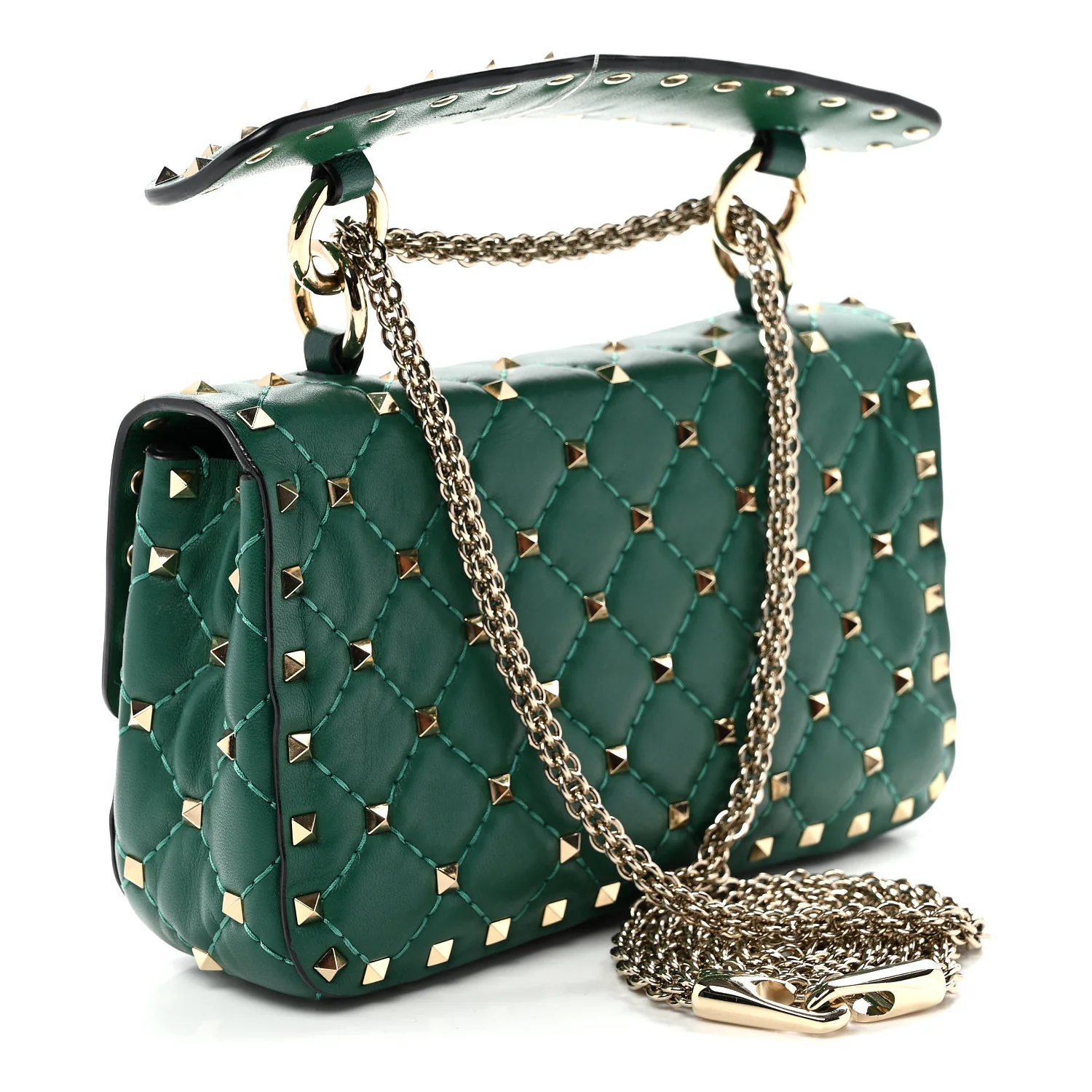 Nappa Small Rockstud Spike Shoulder Bag Gea Green - Top Club