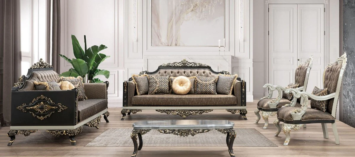 Luxury Baroque Living Room Set - 2 Sofas & 2 Armchairs & 1 Coffee Table - Handcrafted Living Room Furniture in Baroque Style - Noble & Magnificent