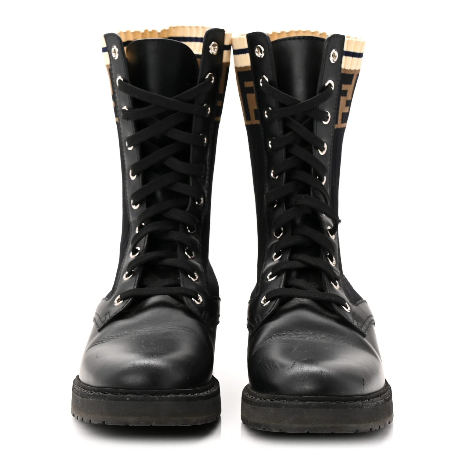 Calfskin Stretch Fabric Rockoko Biker Boots 38 Tobacco Black Marino