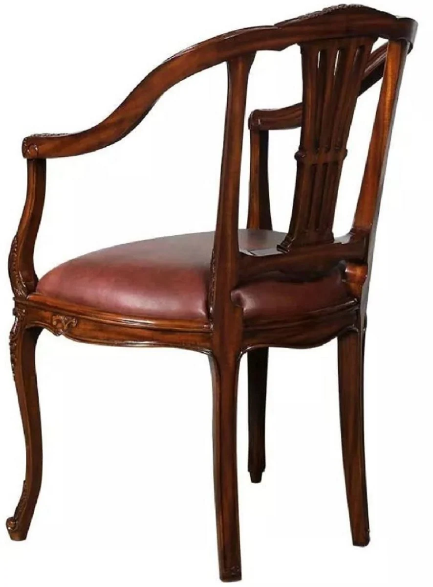 Luxury Baroque Leather Dining Room Chair Set of 4 with Armrests Brown - Magnificent Baroque Style Real Leather Kitchen Chairs - Luxury Baroque Dining Room Furniture - Noble & Magnificent