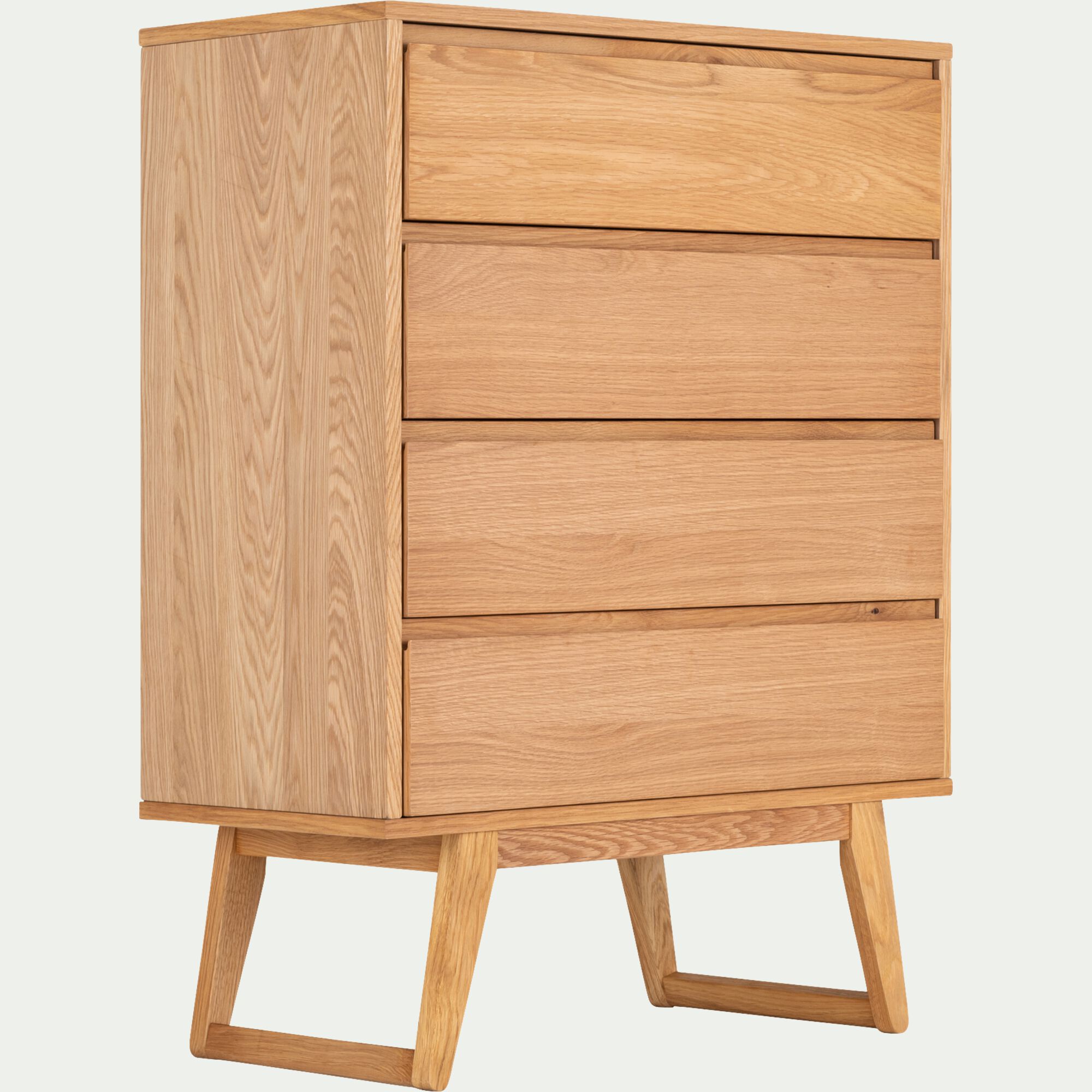BRUNA - Commode 4 tiroirs en plaqué chêne - bois clair