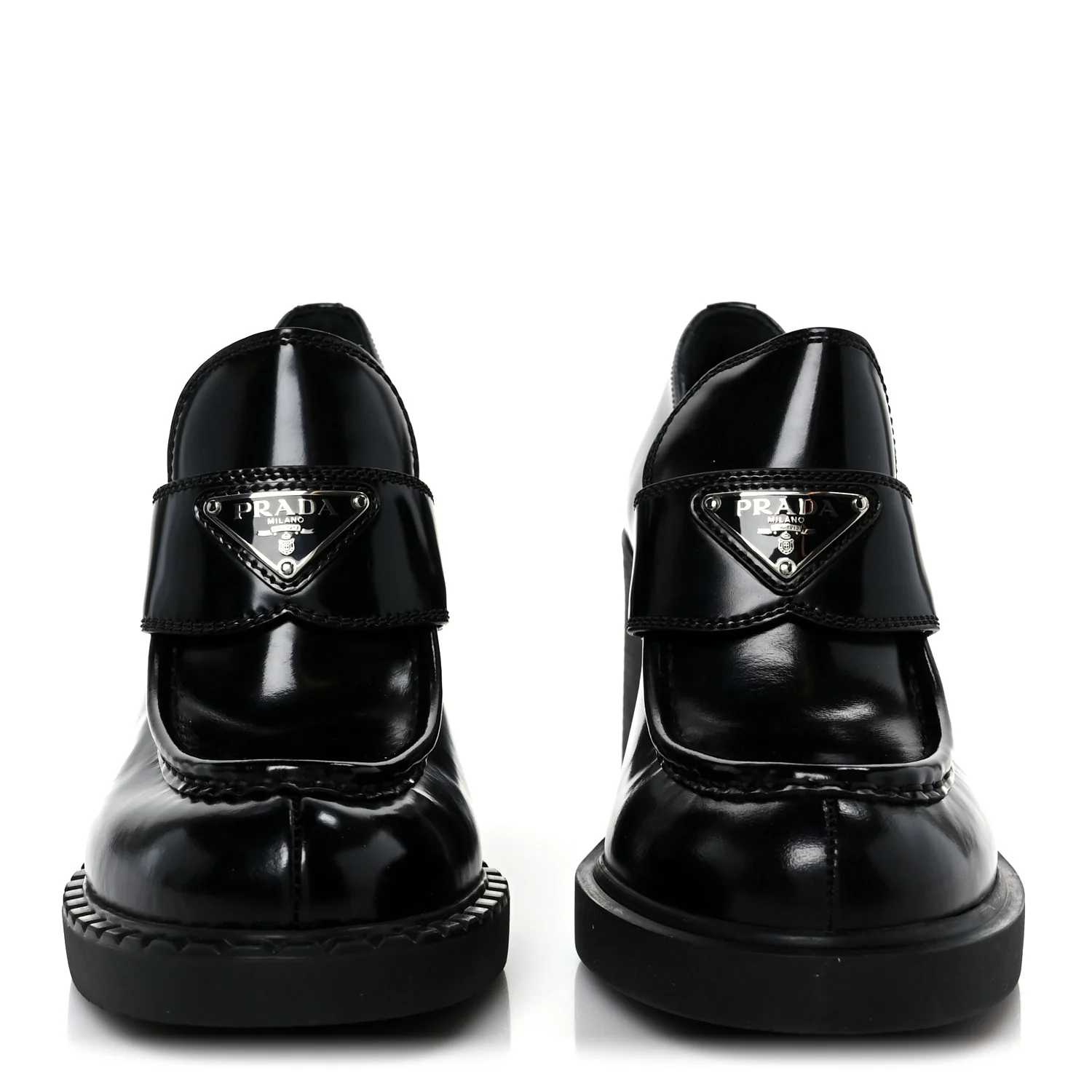 Spazzolato Metal Triangle Logo 85mm Loafers 40 Black - Top Club