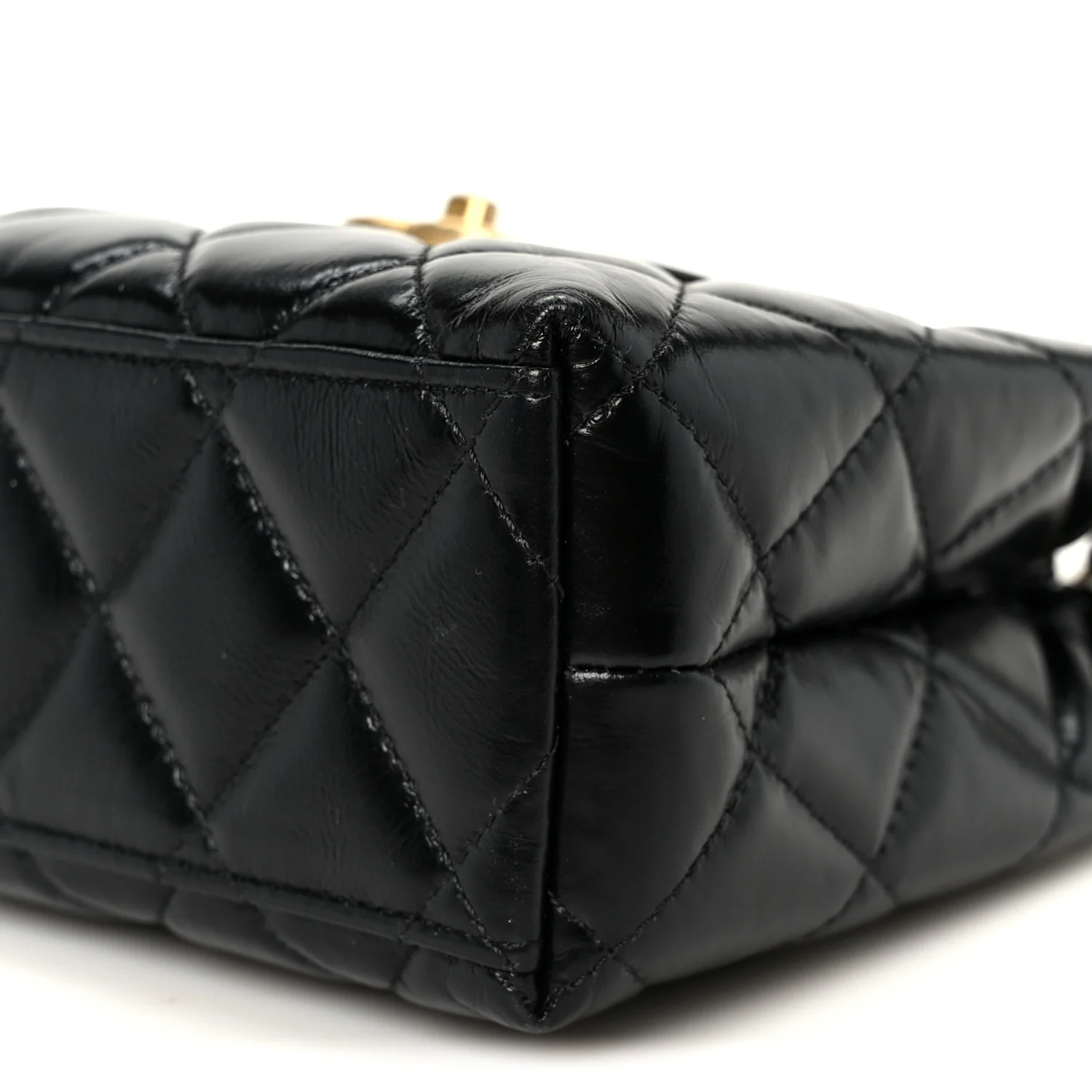 Shiny Aged Calfskin Quilted Nano Kelly Shopper Black - Top Club