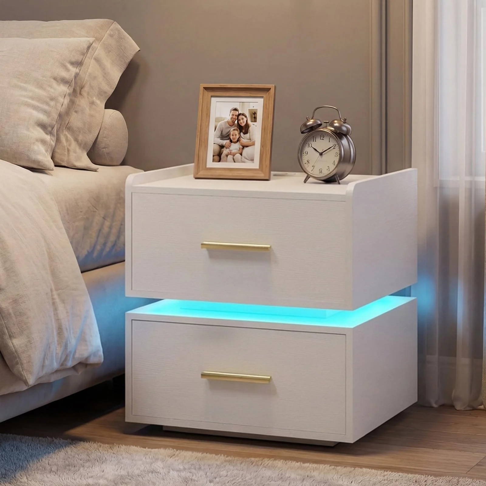BEFOUNDLOVELY Nightstand with Charging Station Set of 1/2 LED Bedside Table