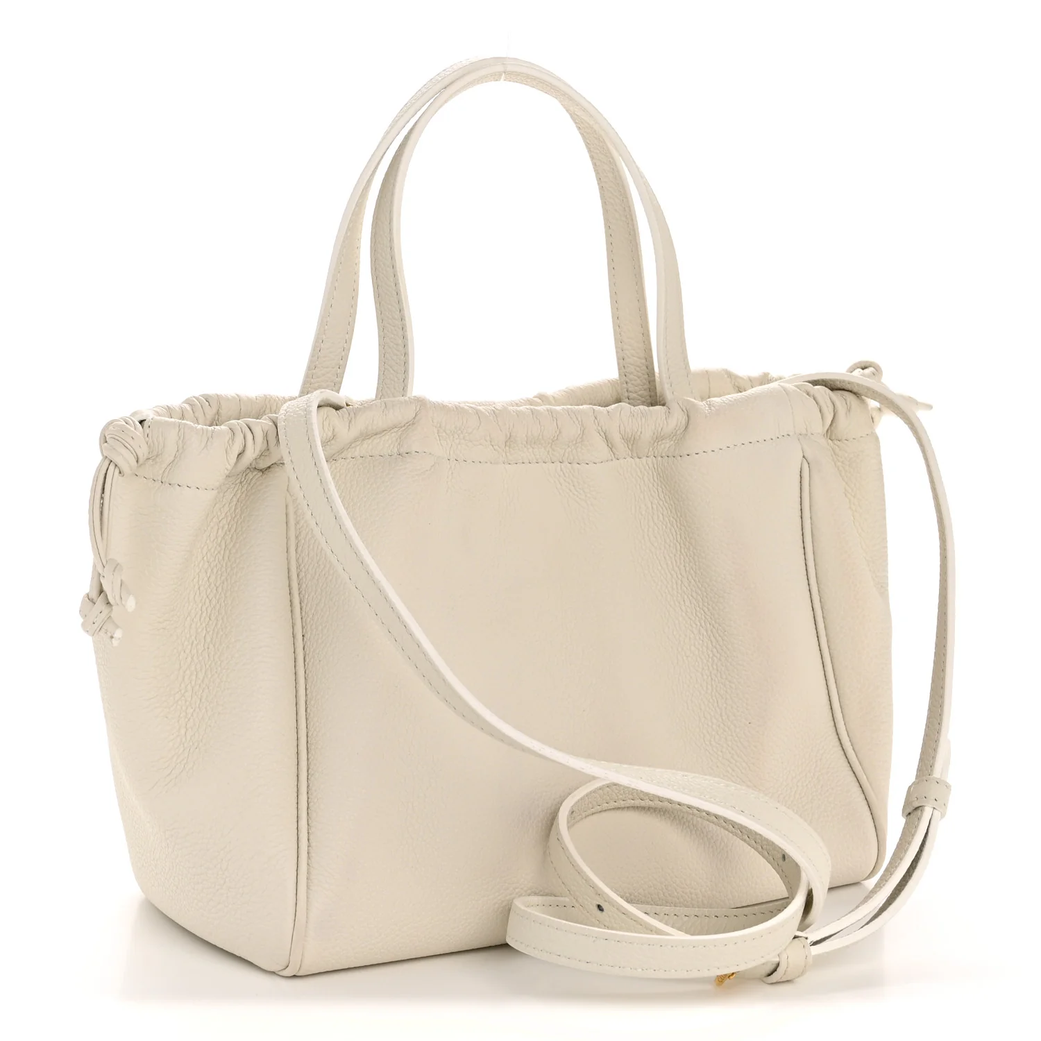 Calfskin Cuir Small Triomphe Cabas Drawstring White - Top Club