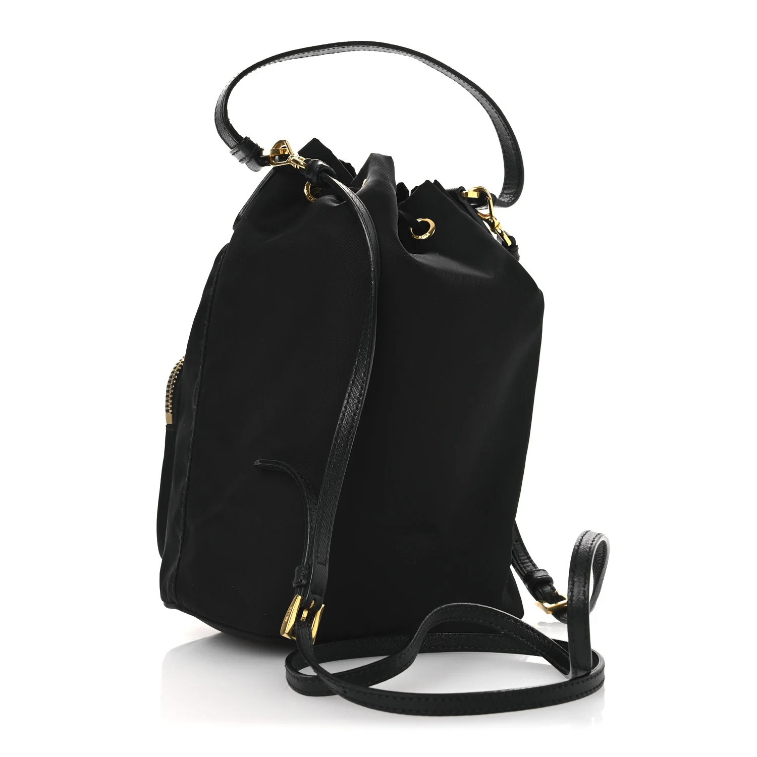 Saffiano Tessuto Nylon Mini Bucket Crossbody Bag Black - Top Club