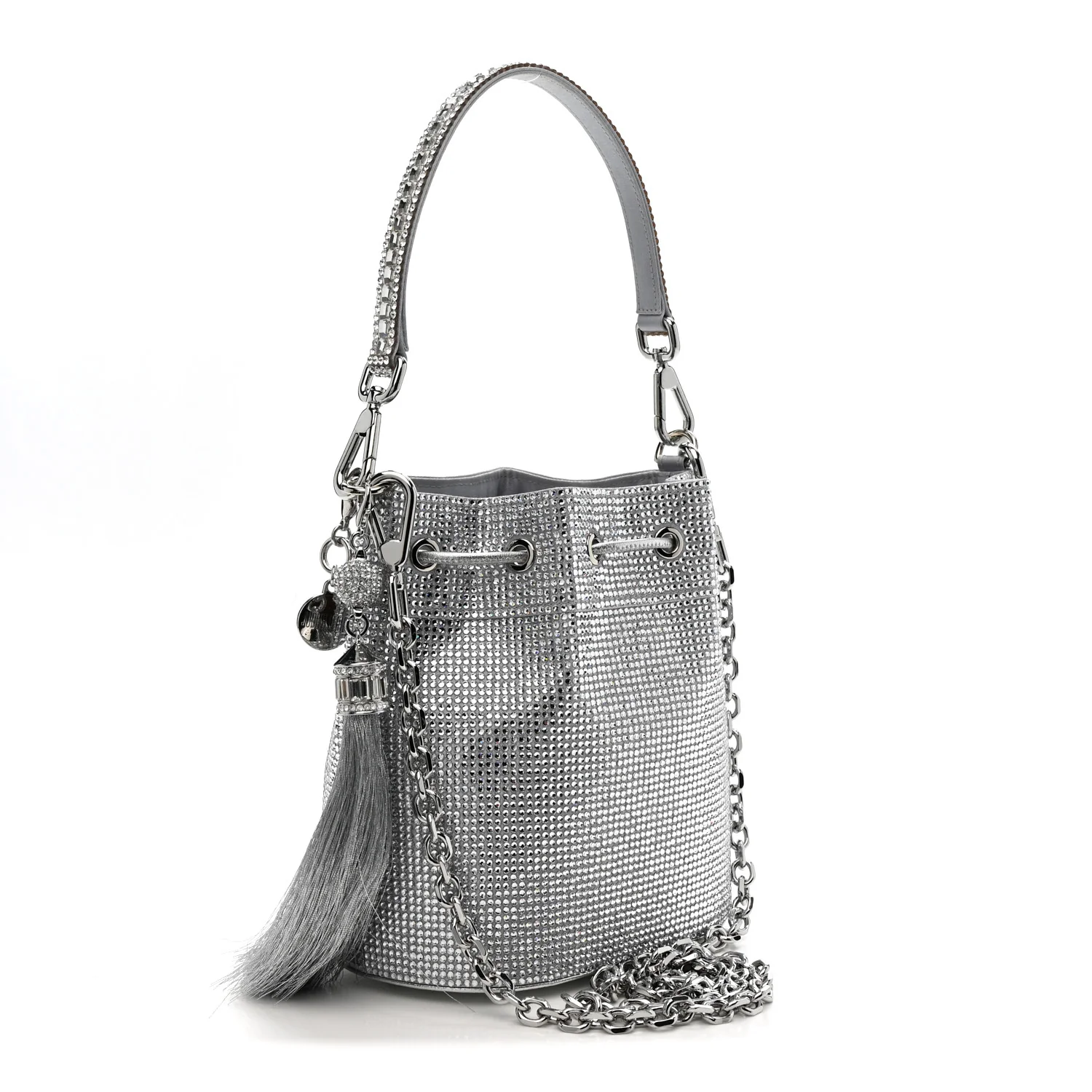 Satin Crystal Embellished Medium Piper Bucket  Silver Rhine - Top Club