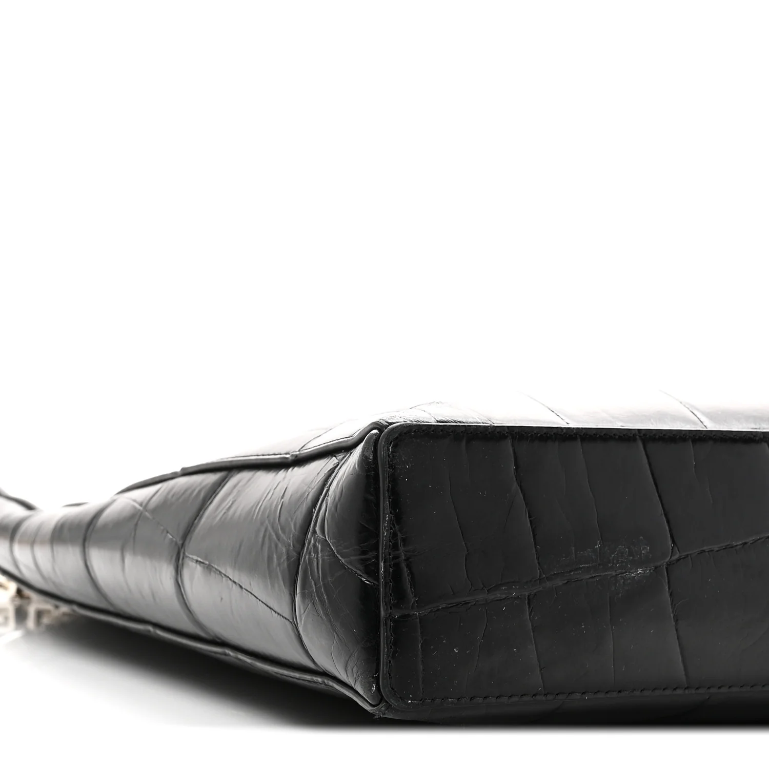 Calfskin Crocodile Embossed Large Cut Out Shoulder Bag Black - Top Club