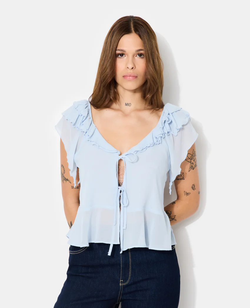 Pimkie Blouse en voile avec volants et nouettes