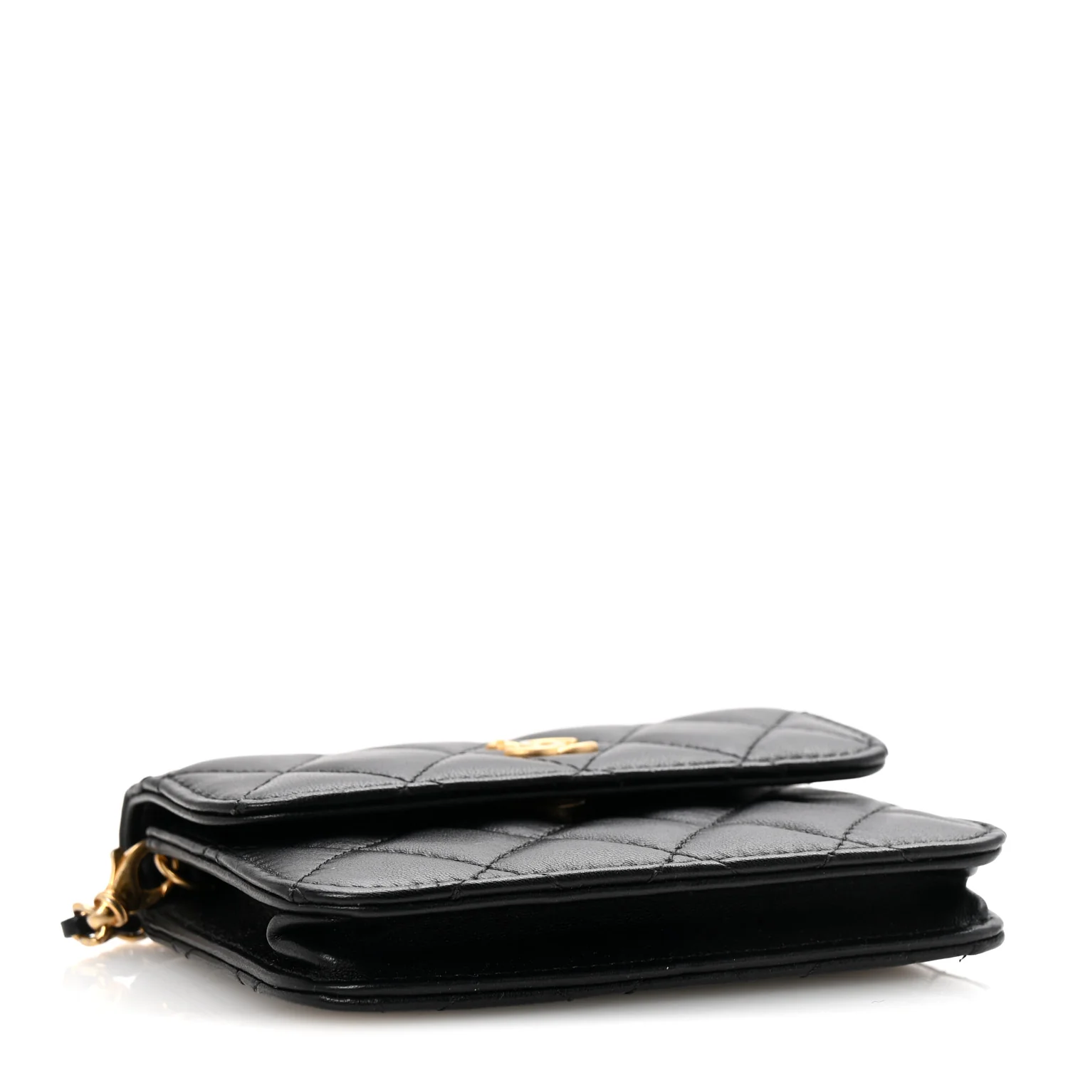 Lambskin Quilted Pearl Crush Flap With Chain Black - Top Club