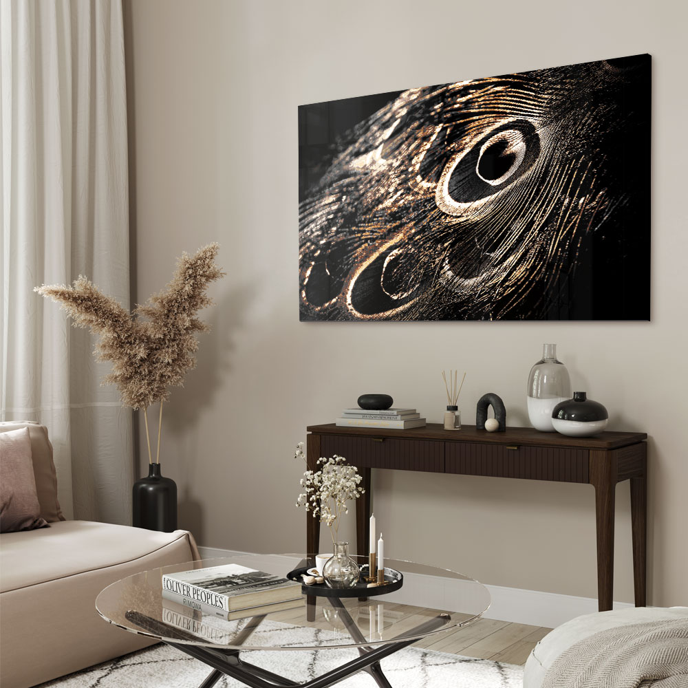 Walljar acrylglas schilderij - Peacock Feathers Acrylglas schilderij - 150 x 225 cm