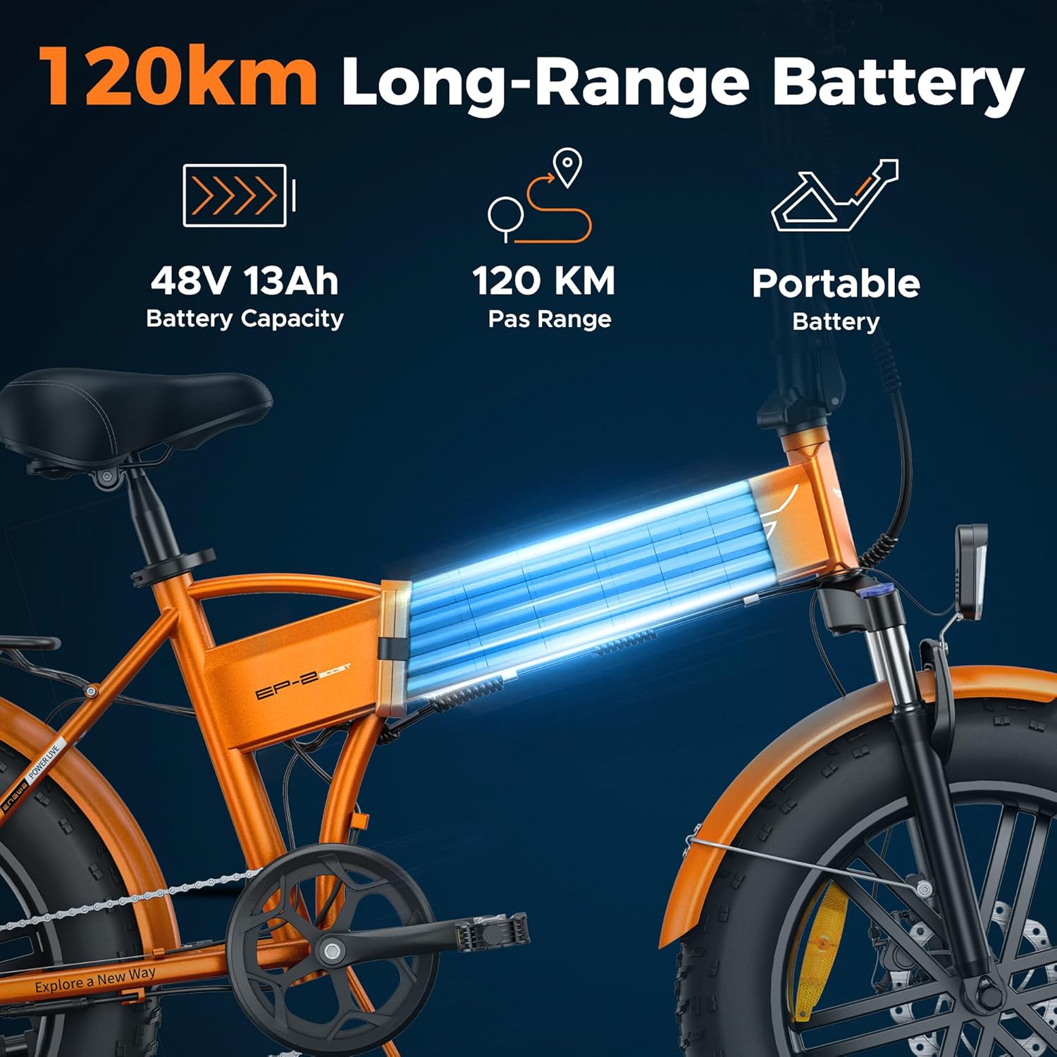 ENGWE Bici Elettrica Pieghevole, Bicicletta Elettrica da 48V 13Ah Batteria Rimovibile, Autonomia di 50-120 km E-bike，20