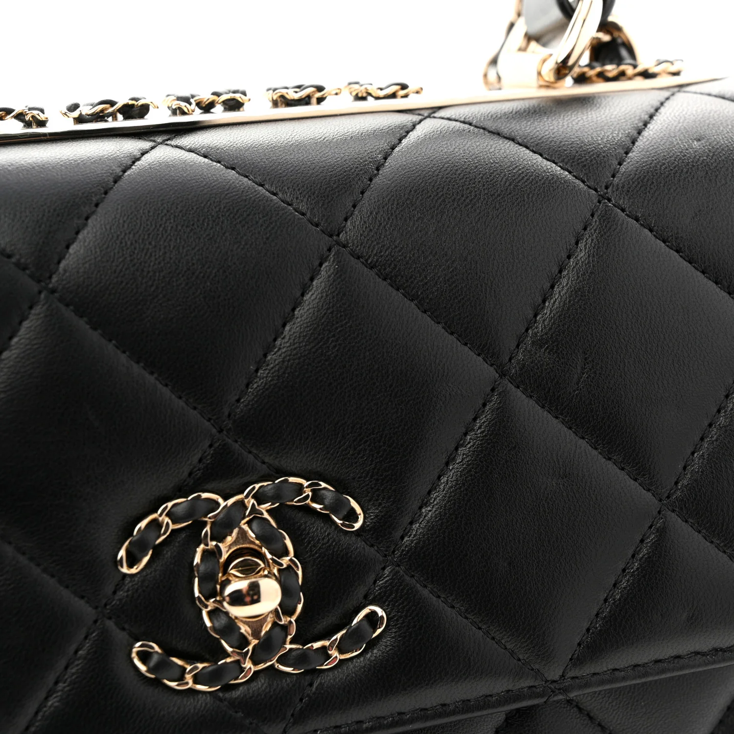 Lambskin Quilted Small Trendy CC Chain Dual Handle Flap Bag Black - Top Club