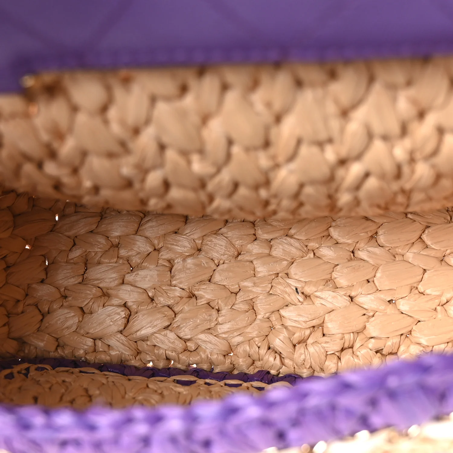 Raffia Chain Venice Beach Mini Flap Bag Beige Purple - Top Club
