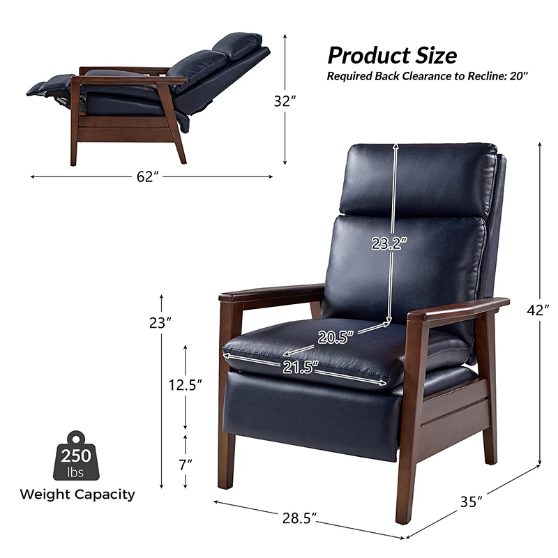 Rainer Timeless Elegance Faux Leather Solid Wood Recliner