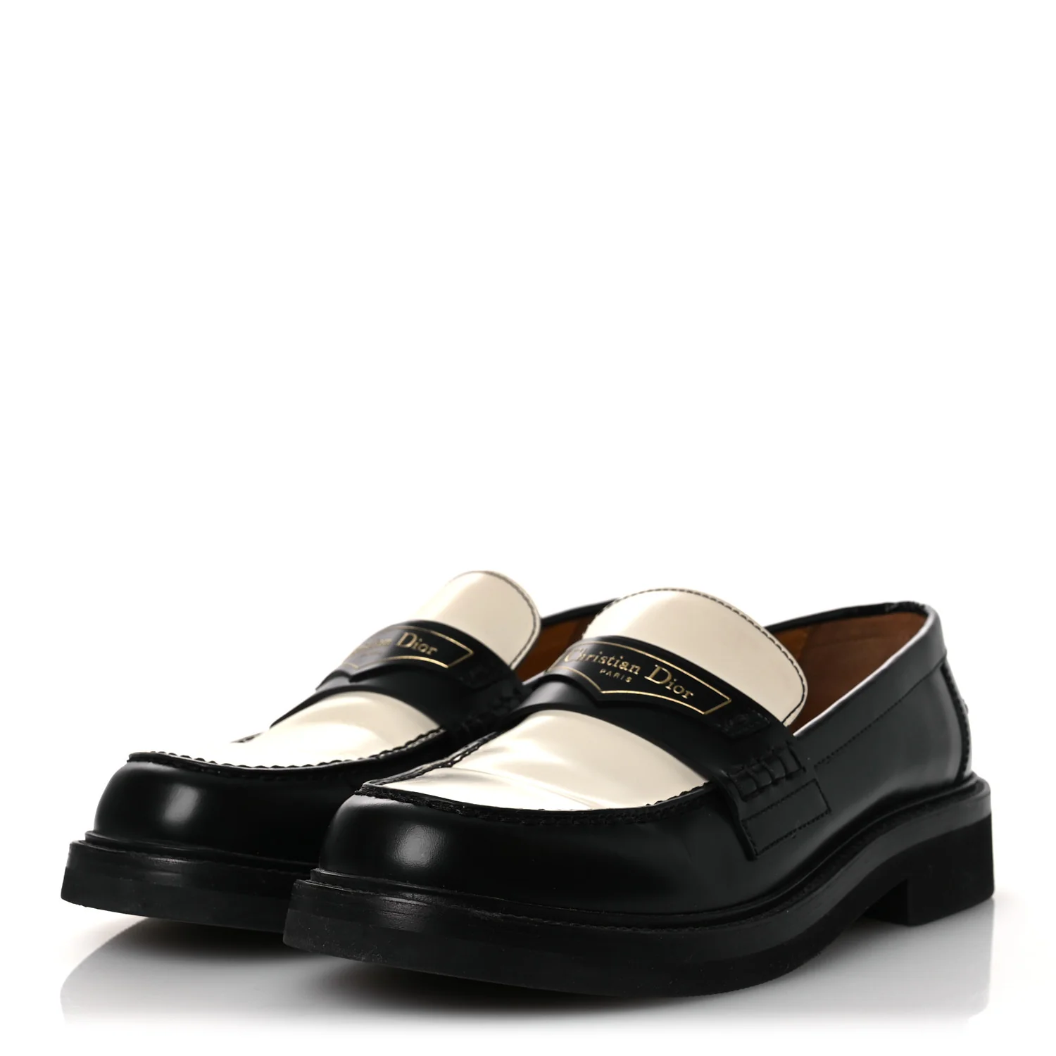Brushed Calfskin Boy Loafers 37.5 Black White - Top Club